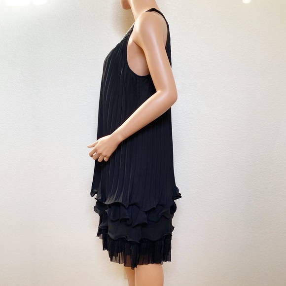 ALFANI COCKTAIL RUFFLE PLEATED FORMAL BLACK DRESS - Picture 4 of 8